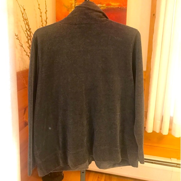 Velour Zip Jacket. Jones NY Woman. Grey. Cinch collar. Button pockets. Size 1X. - Picture 2 of 6